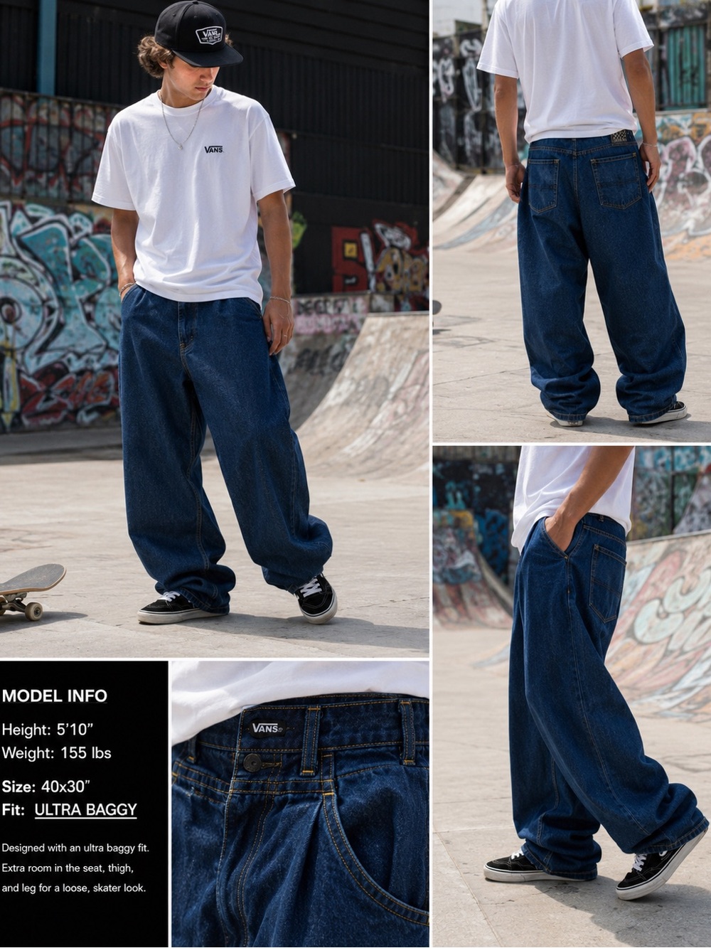 Vans Men's Ultra Baggy Jeans - Dark Blue Denim